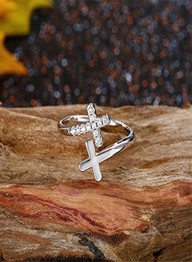 BQfife 925 Sterling Silver Christian Faith Cross Ring for Women, Dainty Inspirational Jewelry Easter Teen Gifts - Image 3